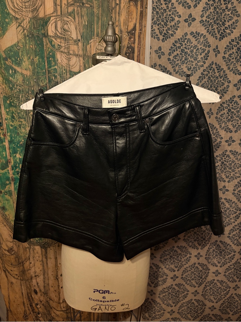 Agolde Black High-Waist Leather Shorts